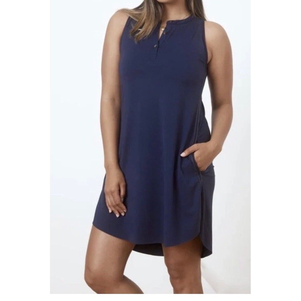 SheBird Henley Dress Women Size 3 Navy Blue Built-in Bra